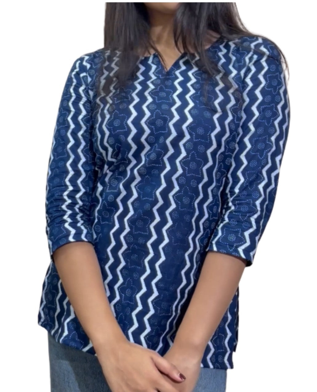 Navy Blue Short Kurti White Pattern