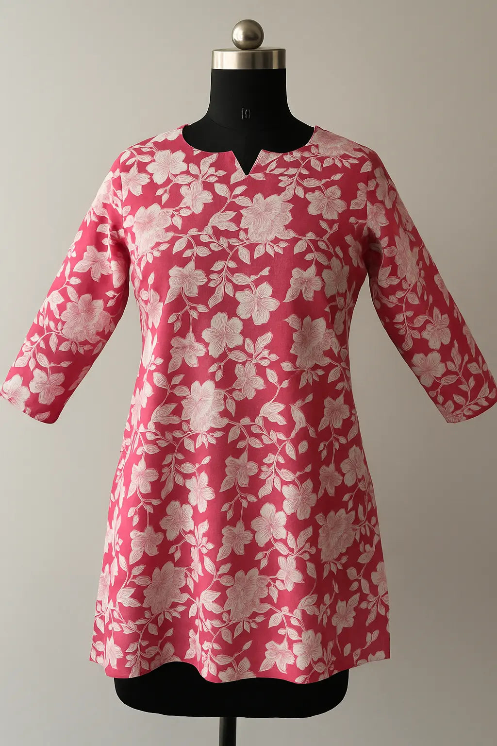 Pink Kurti with White Floral Print My Mahak