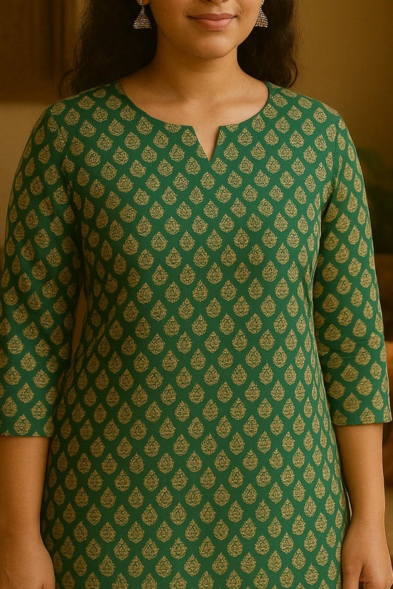 Green Paisley Printed Cotton Short Kurti
