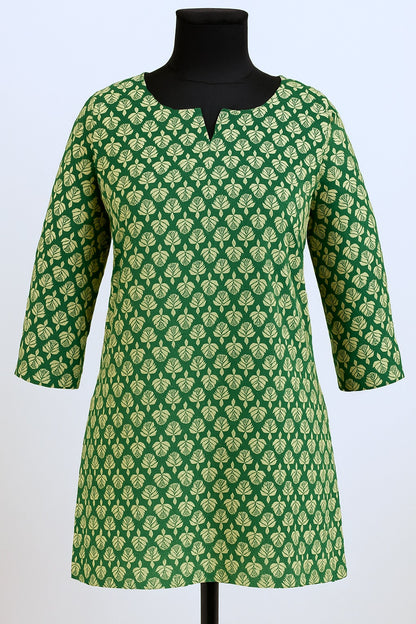 Green Paisley Printed Cotton Short Kurti