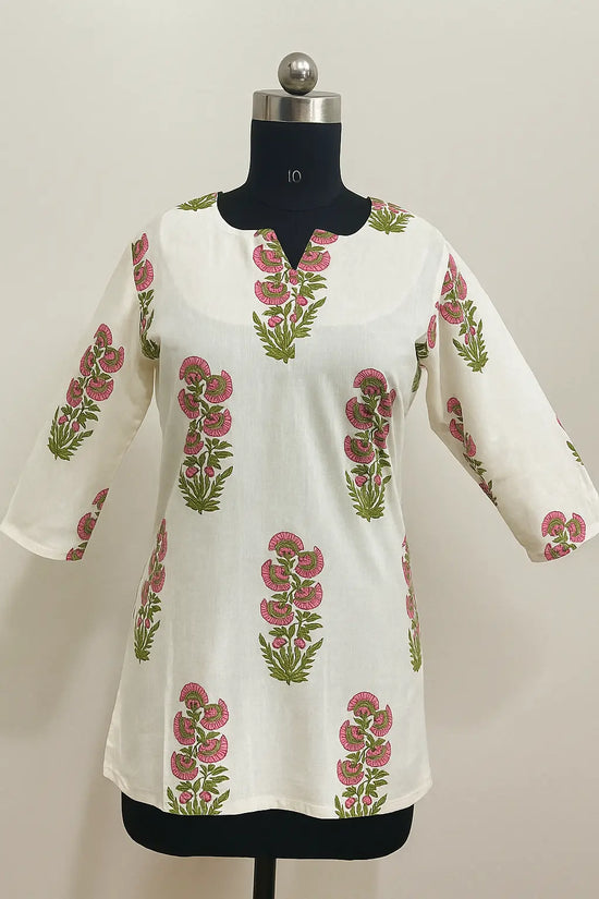 Ivory Floral Printed Short Kurti for Women