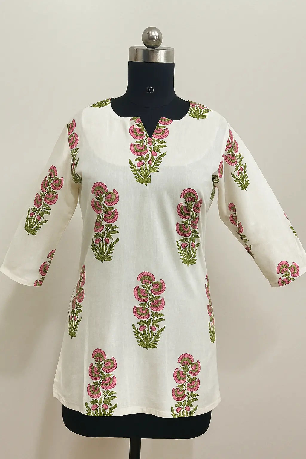 Ivory Floral Printed Short Kurti for Women