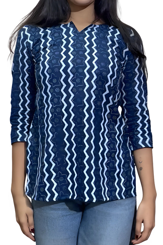 Navy Blue Short Kurti White Pattern