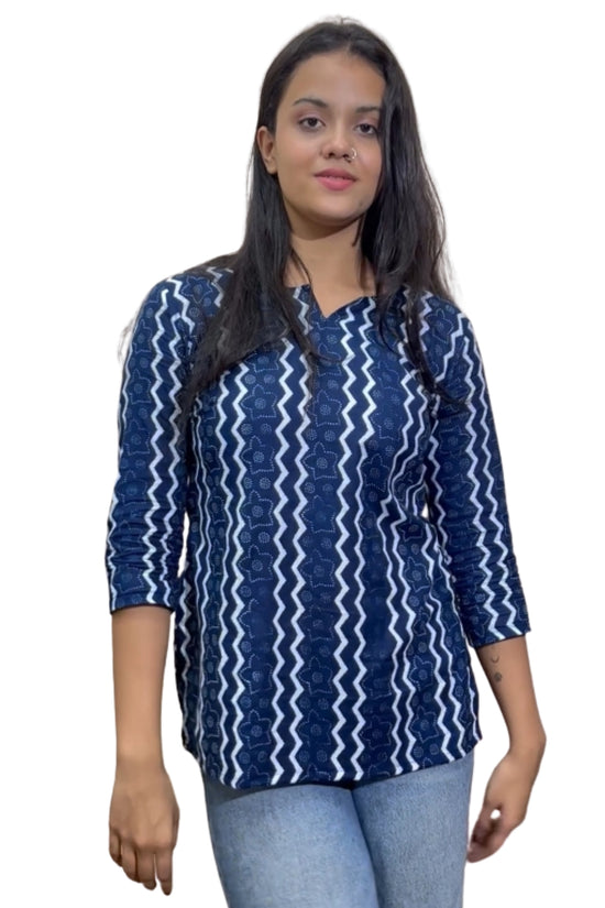 Navy Blue Short Kurti White Pattern