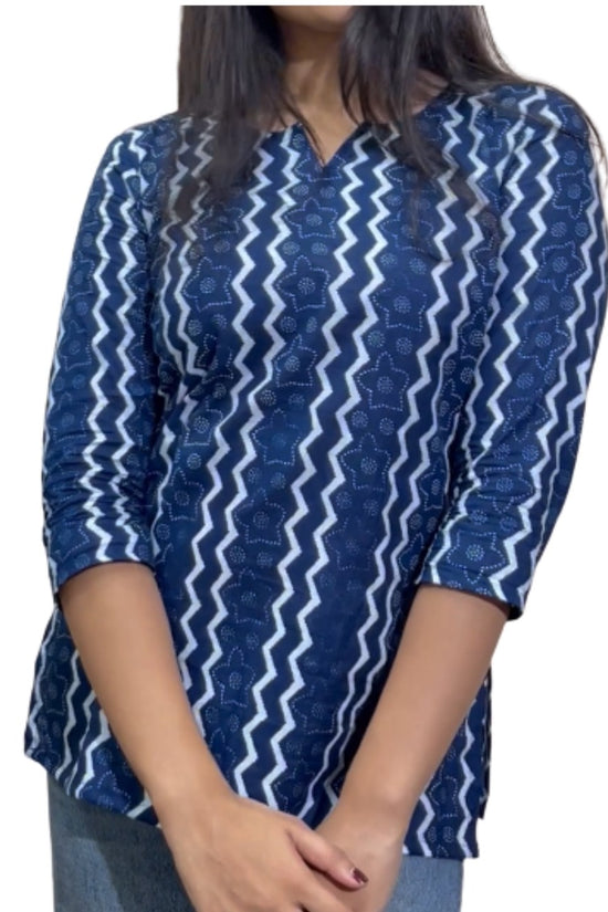 Navy Blue Short Kurti White Pattern