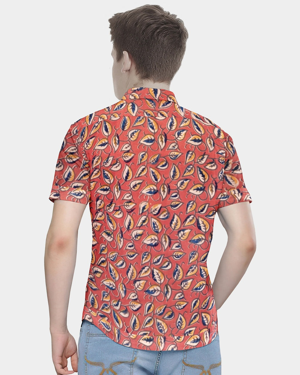 Rust Leaf Motif Block Print Shirt for Men