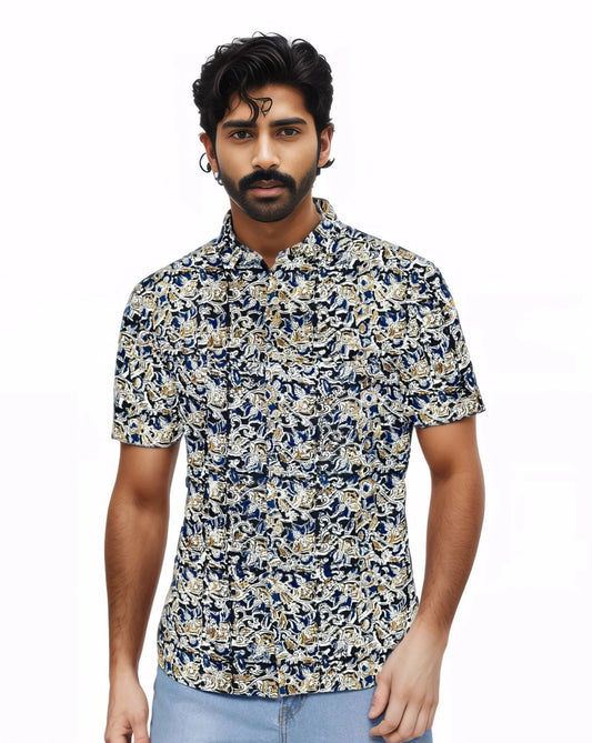 My Mahak Navy Gold Kalamkari Shirt