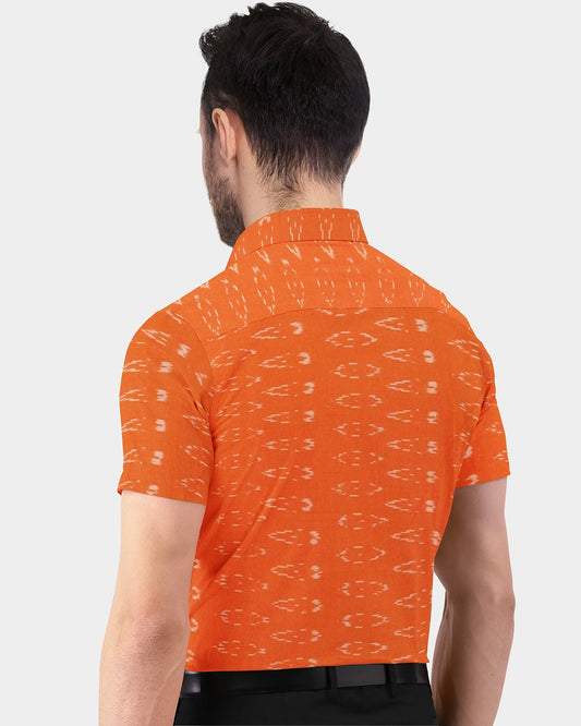 Ikkat Shirt For Men In Fresh Orange