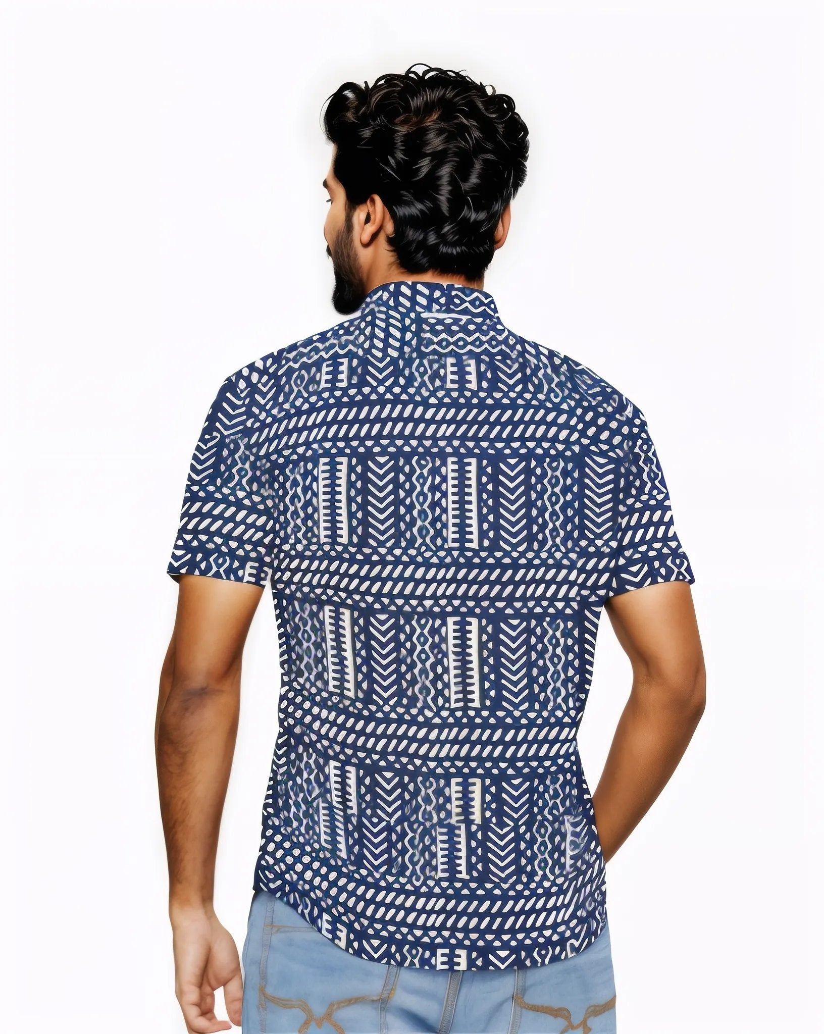 My Mahak Blue Yellow Geometric Shirt