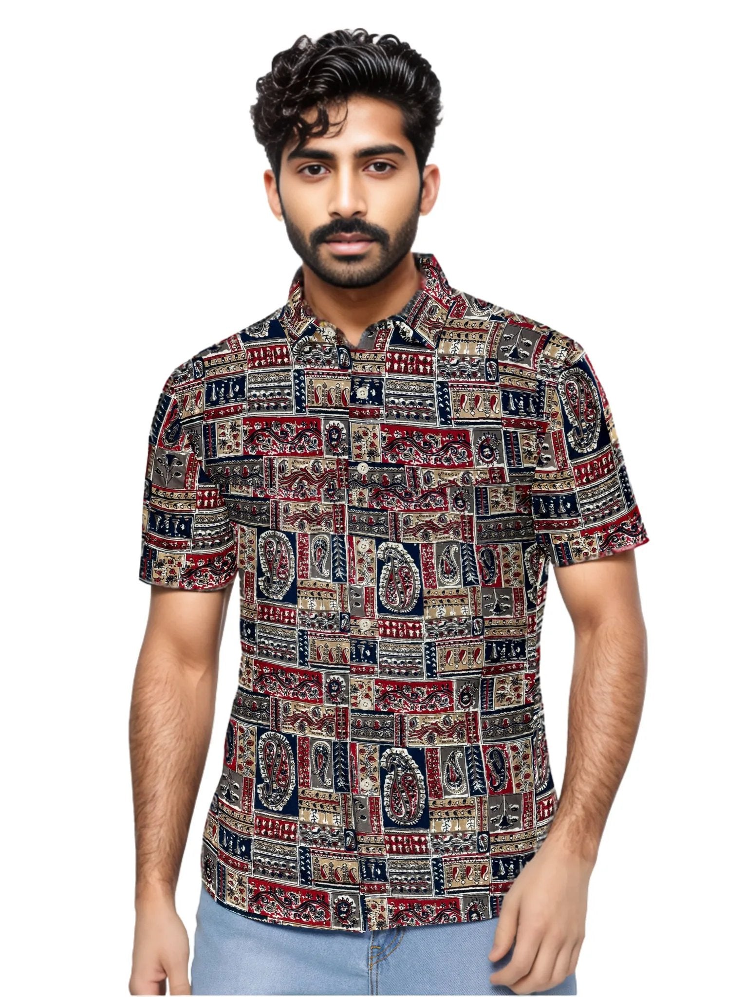 MyMahak Multicolor Vintage Print Half Sleeve Shirt