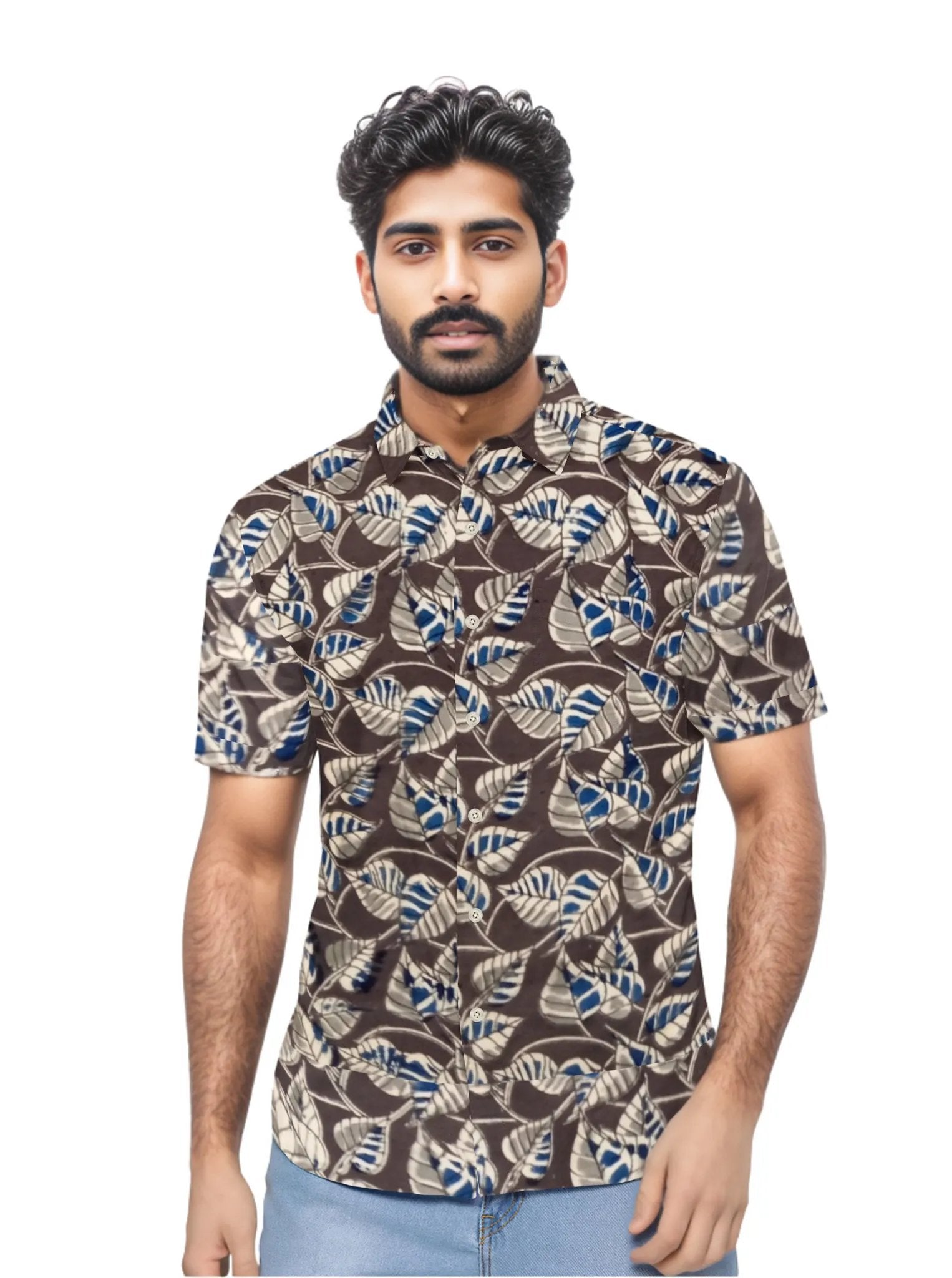 MyMahak Leaf Printed Grey Shirt