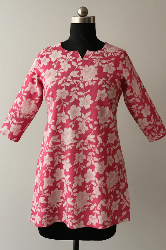 Pink Kurti with White Floral Print My Mahak