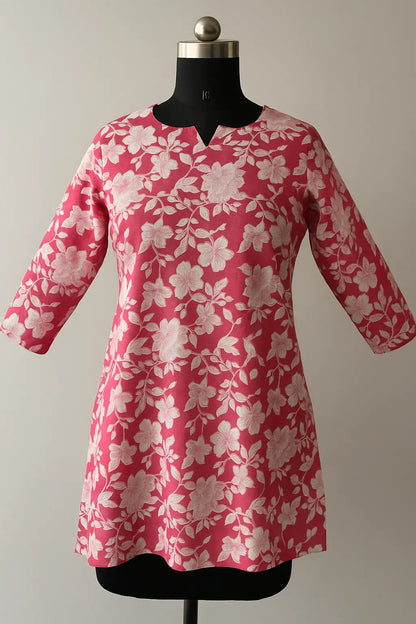 Pink Kurti with White Floral Print My Mahak