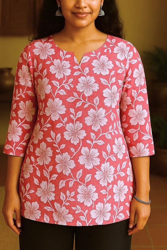 Pink Kurti with White Floral Print My Mahak