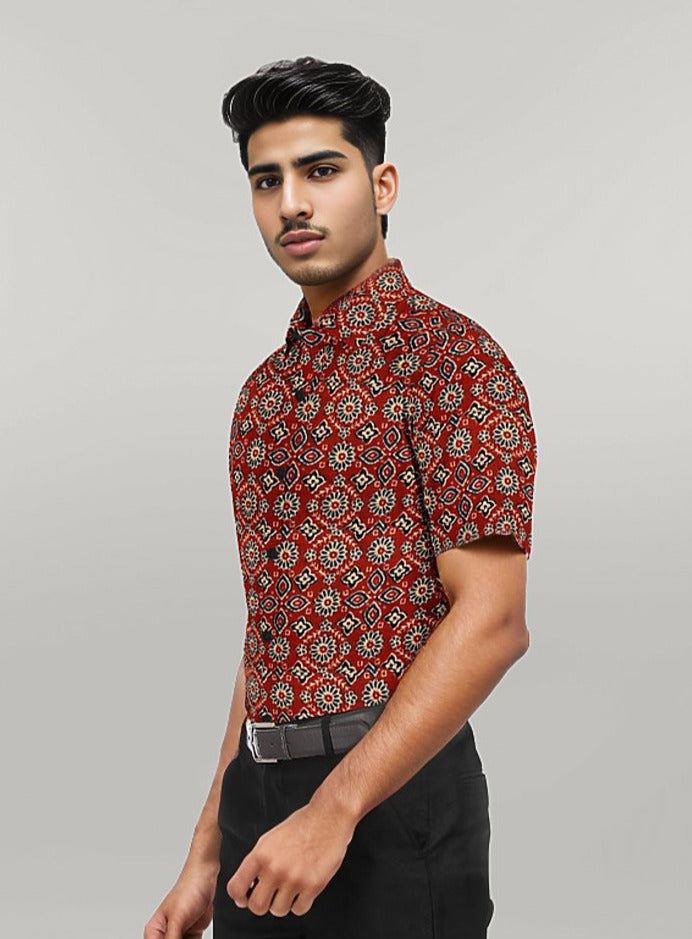 kalamkari shirt for men red dark