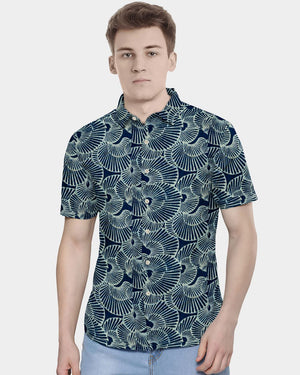 Printed Shirt for Men Blue Leaf Motif